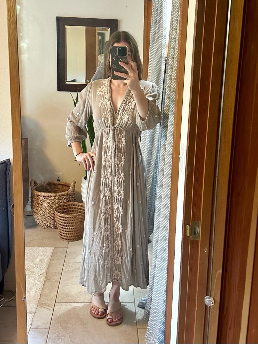 RARE COLOR! Free People Embroidered Fable Midi Dress - Sage XS - Picture 6 of 14